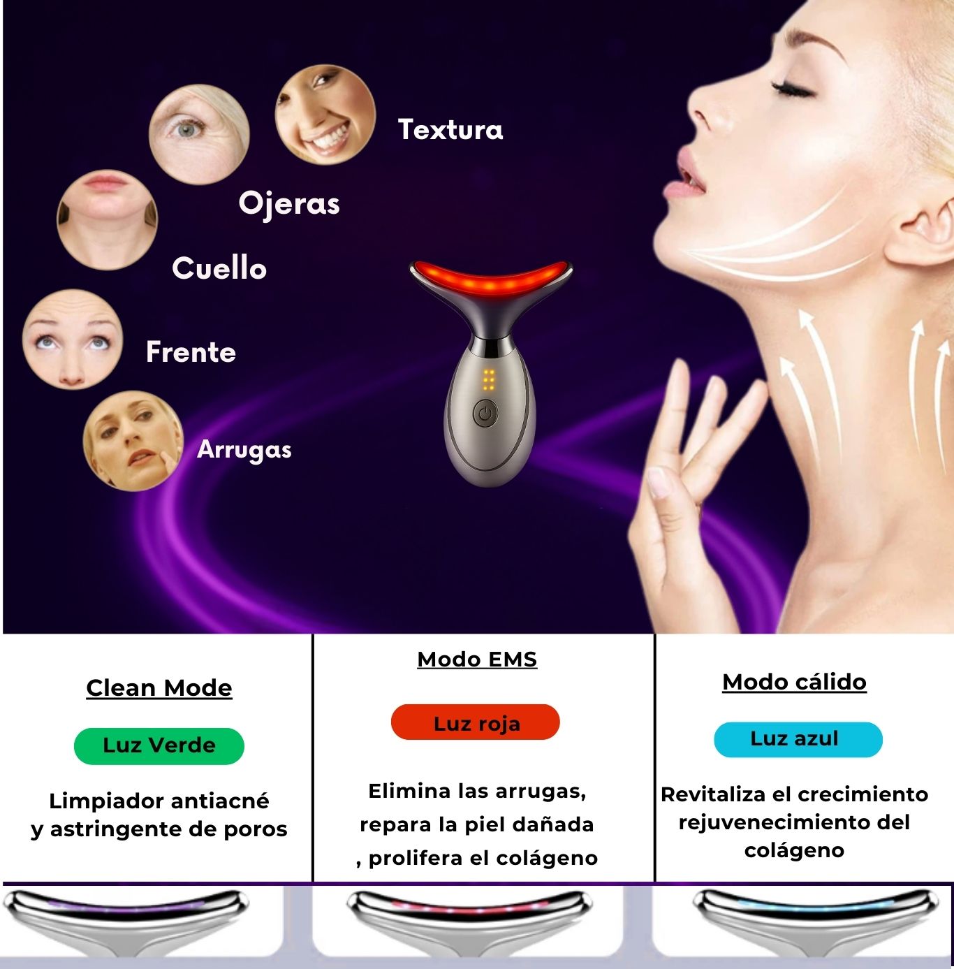 Masajeador Facial Electrico Luz Led